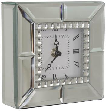 Mirror Clock with Diamonds  -  15 x 15 cm