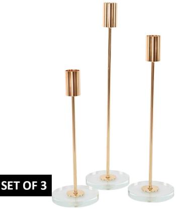 Gold Crystal Candleholder  -  Set/3  -  22/27/30 cm