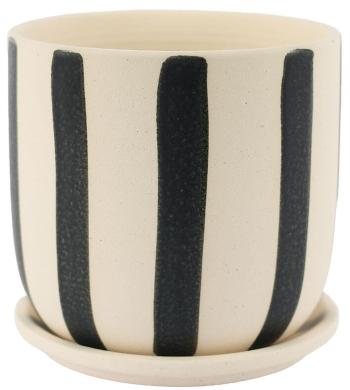 Black/Beige Stripped Pot/Tray  -  15 cm